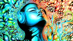 Woman headphones psychedelic artwork