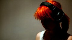 Woman headphones red eyes faces models redheads