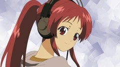Woman headphones red eyes long hair anime girls redheads rec