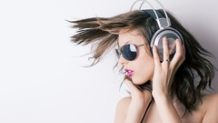 Woman headphones sunglasses