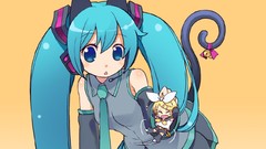 Woman headphones tie Bells Chibi blondes blue hair long hair 