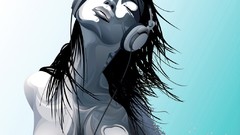 Woman headphones vectors