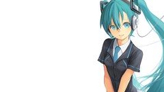 Woman headphones white background long hair anime girls hatsune 