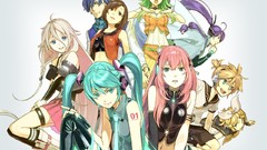 Woman headphones white hair male blue hair pink hair long hair 