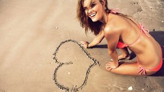 Woman Hearts Beaches outdoors smiling lingerie models nina agdal