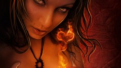 Woman Hearts flames witches fantasy art