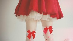 Woman Hearts red dress bows legs knee socks body parts red 
