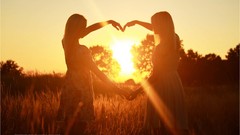 Woman Hearts silhouettes sunlight arms raised sun flare girls 