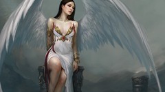 Woman heaven wings paintings angels skies artwork fantasy art