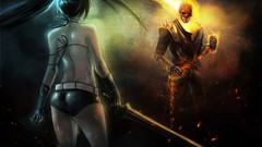 Woman heroes Ghost Rider black rock shooter fantasy art