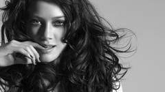 Woman Hilary Duff models grayscale