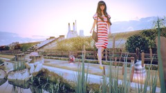 Woman home evening 3d walk outdoors digital art