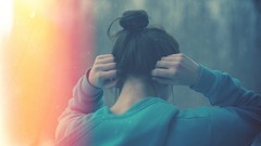 Woman hood back hairstyle brunettes hair bun cowl