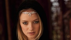 Woman hood costume faces blondes blue eyes models cosplay 