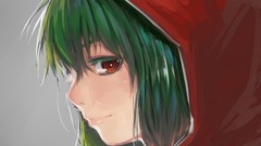 Woman hood hoodies smiling short hair green hair touhou kazami 