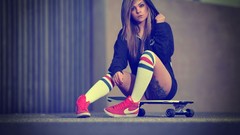 Woman hoodies blondes tattoos models overknee socks Skater Girl 