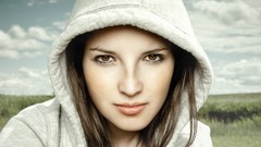 Woman hoodies brown eyes brunettes