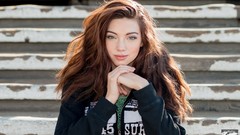 Woman hoodies green eyes redheads 45surf