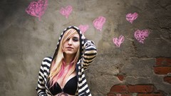 Woman hoodies models bra boobs open shirt