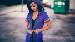 Woman hoodies outdoors brunettes