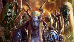 Woman horns armor blondes long hair cleavage artwork fantasy 