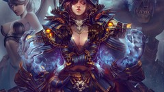 Woman horns armor red eyes long hair world of warcraft cleavage 