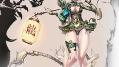 Woman horns white hair cleavage JEFFR paint brushes paper 