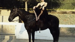 Woman Horses Sharon Stone brunettes black dress