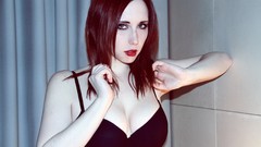 Woman Hotel green eyes red lipstick redheads