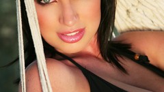 Woman Ibiza ketchup brunettes models cleavage bikini boobs huge 