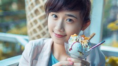 Woman ice cream asians smiling brunettes vietnamese Viet Nam