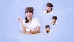 Woman ice cream blue background Celebrity asians brunettes 