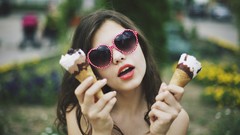 Woman ice cream faces sunglasses