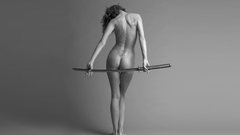 Woman indoors ass Katana