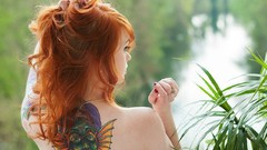 Woman ink tattoos long hair redheads lass suicide
