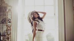 Woman interior brunettes white dress