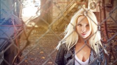 Woman jackets blondes cleavage Chain Link Fence