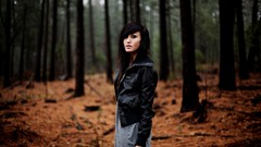 Woman jackets brunettes piercings forests Lauren Taylor 