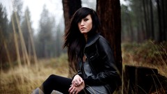 Woman jackets brunettes piercings forests Lauren Taylor 