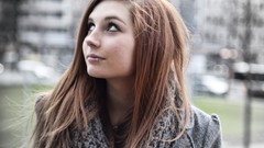 Woman jackets outdoors brown eyes streets piercings redheads 