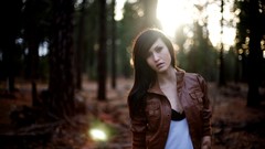 Woman jackets tattoos brunettes piercings forests Lauren Taylor 