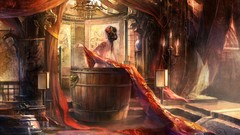 Woman Japan Japanese bathing drawings oriental digital art