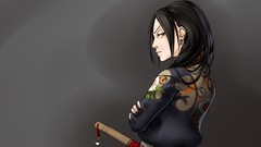 Woman Japan Katana Japanese Swords drawings brunettes oriental 