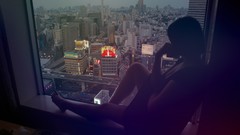 Woman Japan sitting cityscapes window panes