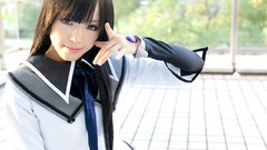 Woman Japanese asians bangs models mahou shoujo madoka magica 