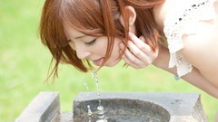 Woman Japanese asians brunettes models water fountain