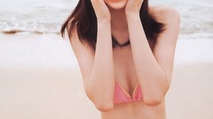 Woman Japanese asians idol closed eyes models black hair bikini 