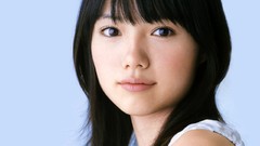 Woman Japanese blue background Celebrity Actress asians bangs 