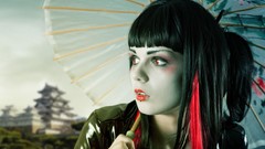 Woman Japanese emo models black hair portraits top model 