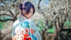 Woman Japanese kimono brunettes Japanese clothes